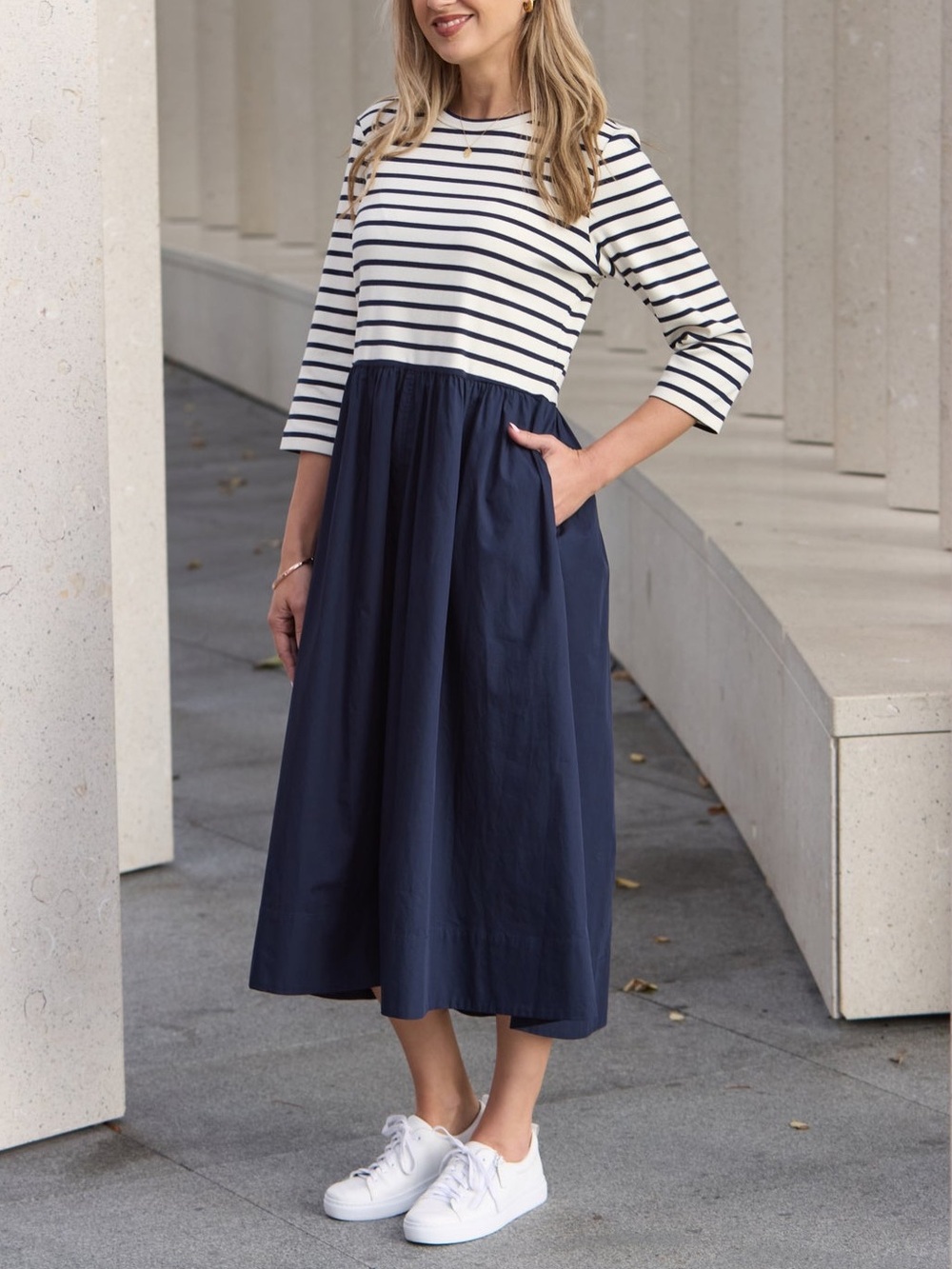 NWT MAYE LOLA MIDI DRESS IN FRENCH NAVY STRIPE - SIZE M